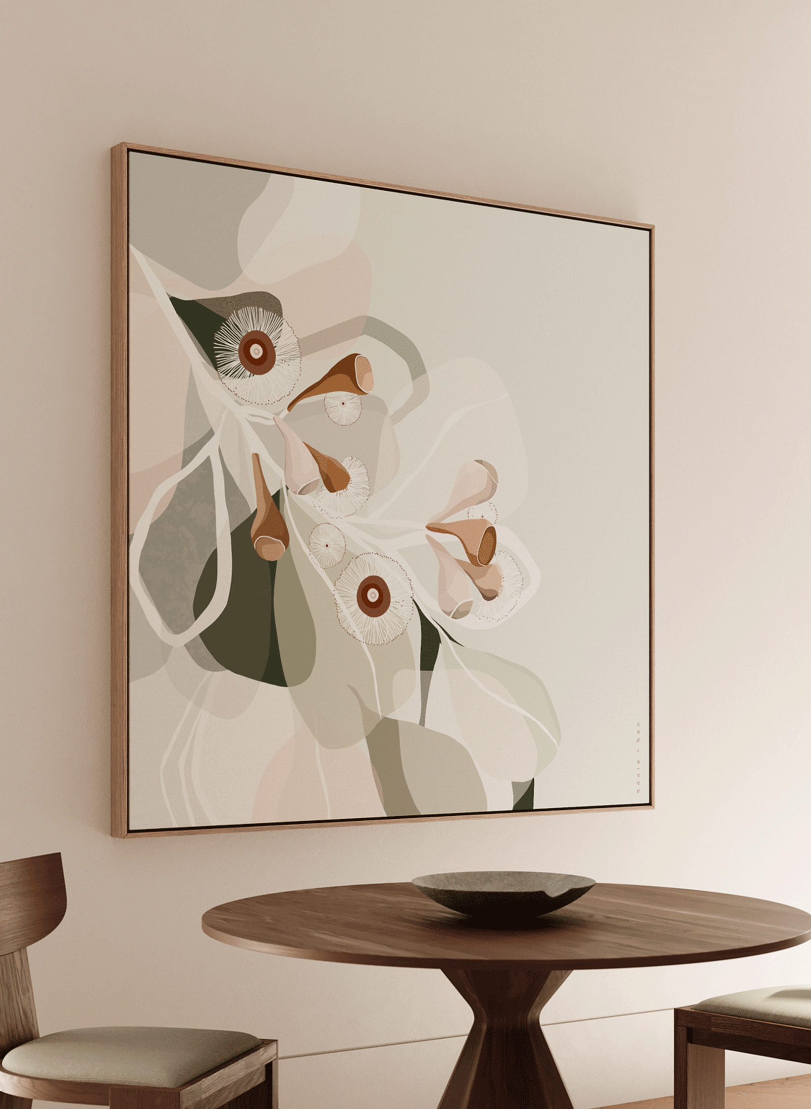 EUCALYPT BLOOM 1 SAGE // 120X120CM // CANVAS WITH OAK FRAME