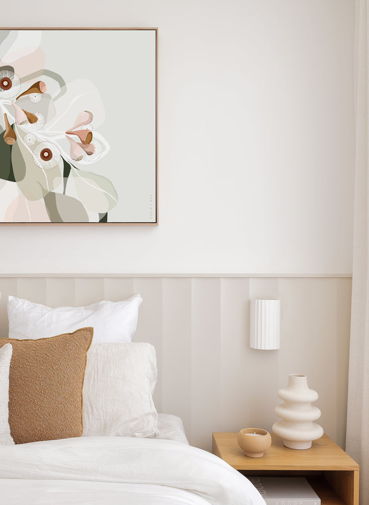 Booie and Ben - Botanical Artwork - Eucalypt Bloom 1 Sage - Bedroom - Right Side