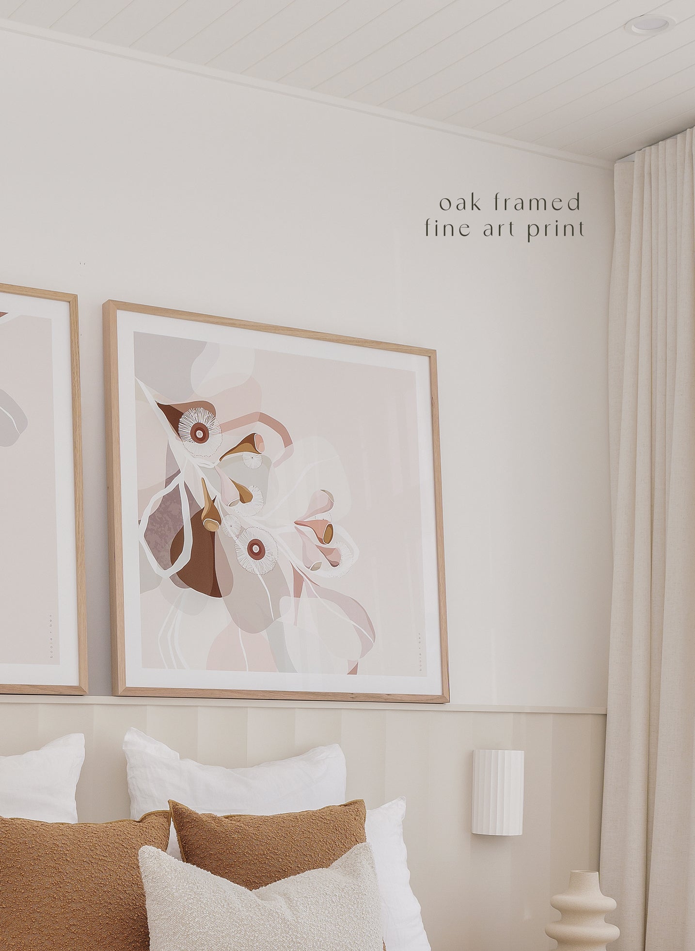 Booie and Ben - Botanical Artwork - Pair Eucalypt Bloom Terracotta - Bedroom - Oak Framed Fine Art Print