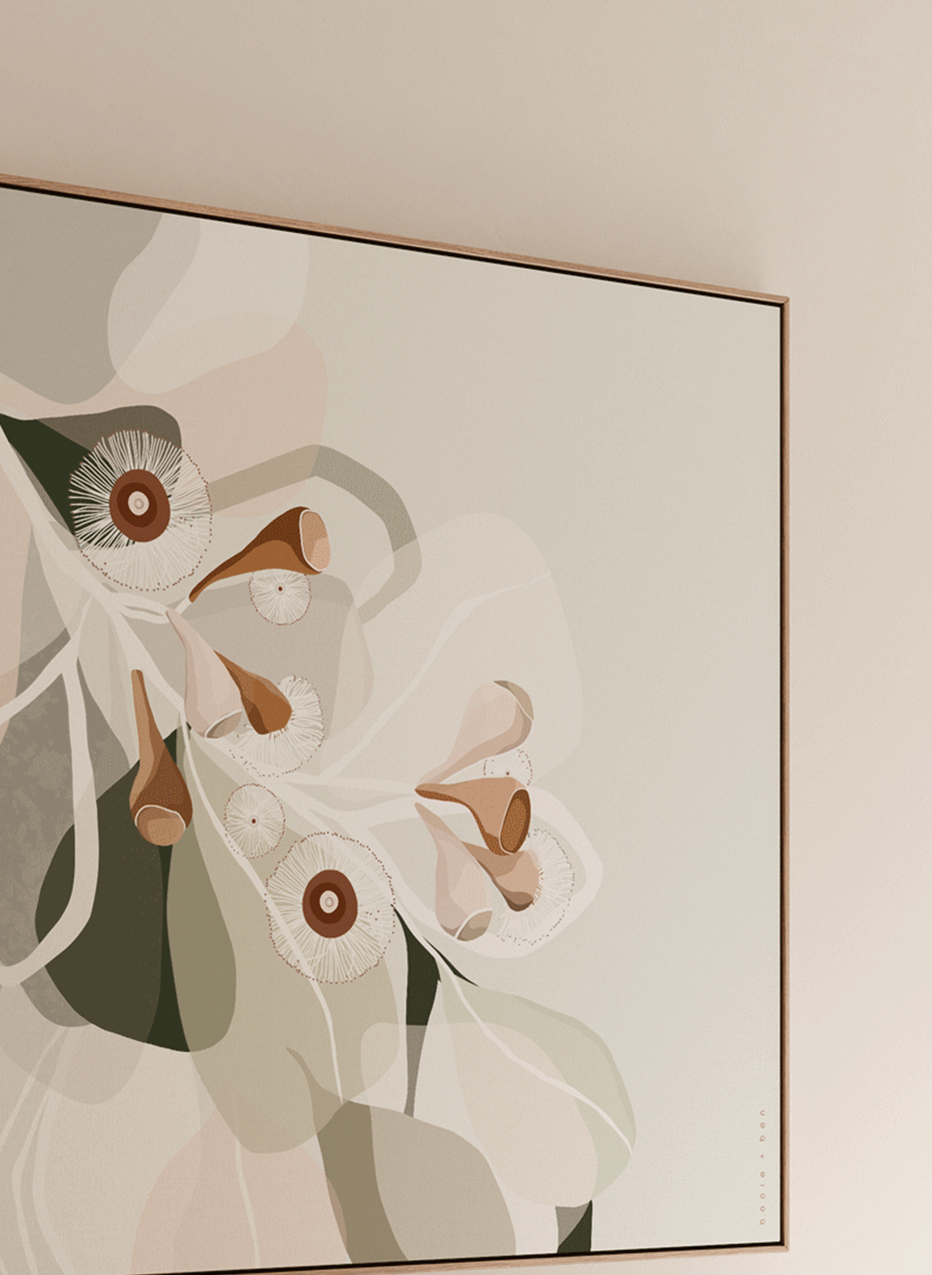 EUCALYPT BLOOM 1 SAGE // 120X120CM  // CANVAS WITH OAK FRAME