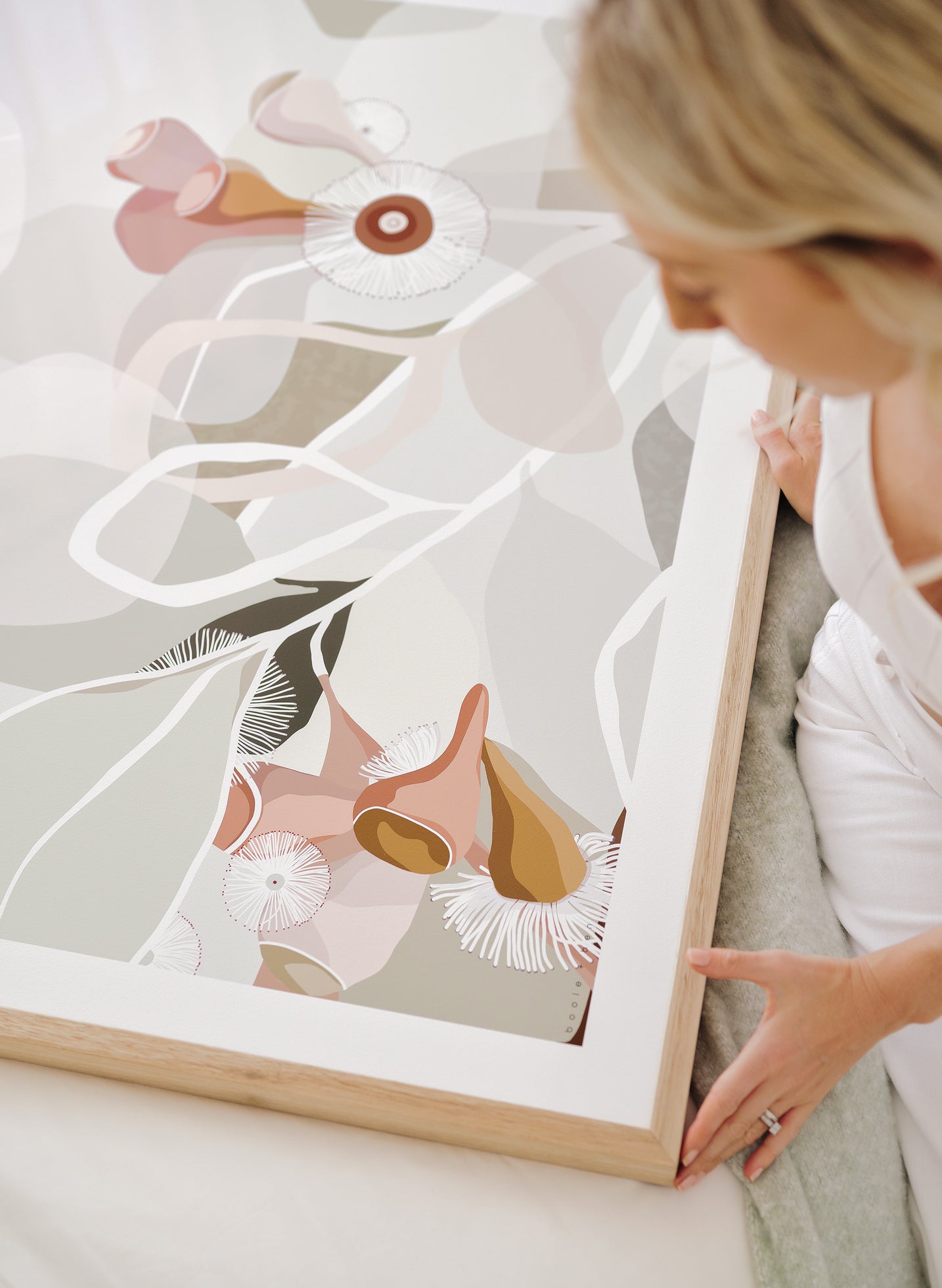 SUMMER BLOOM // 143.6 X 103.6CM // SAGE // OAK FRAMED FINE ART PRINT