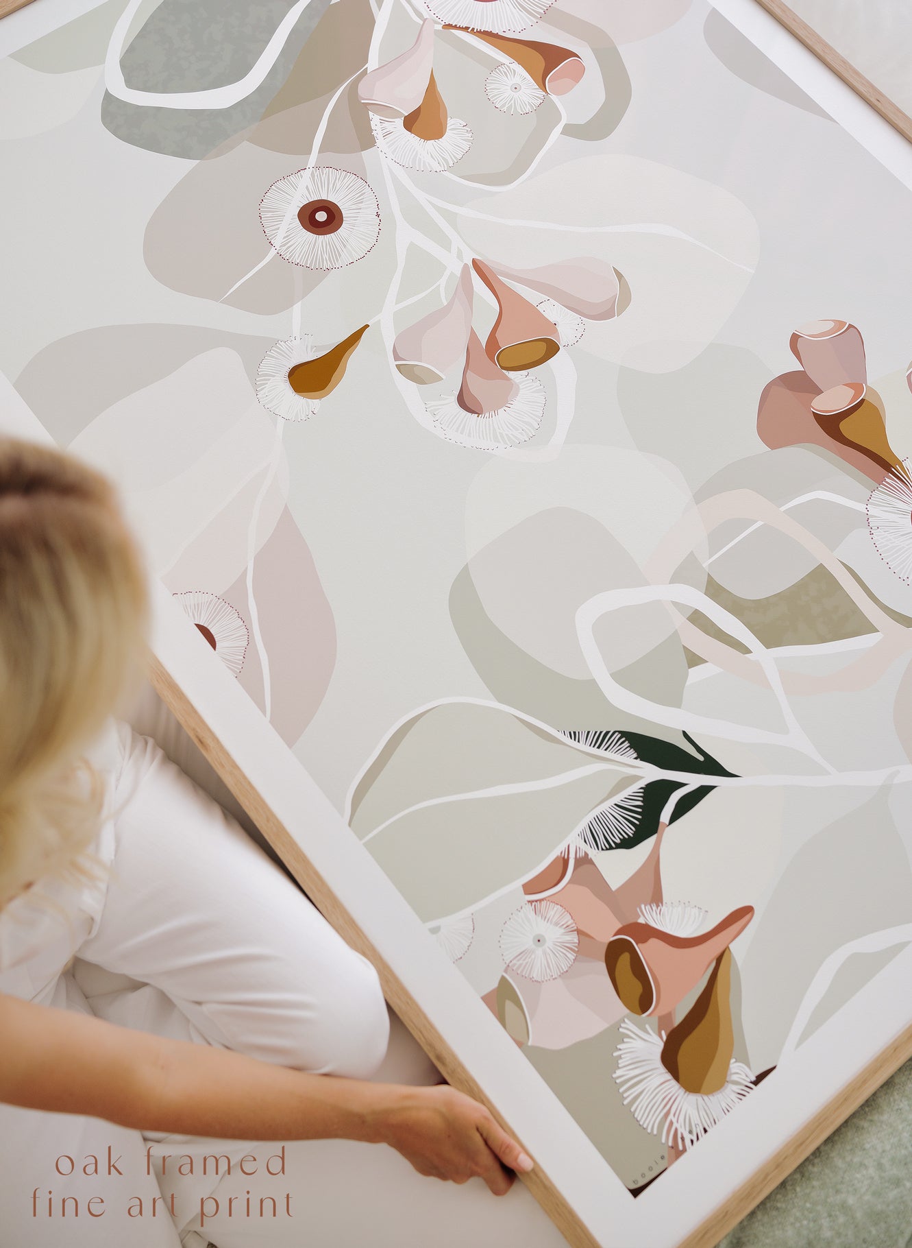 SUMMER BLOOM // 143.6 X 103.6CM // SAGE // OAK FRAMED FINE ART PRINT