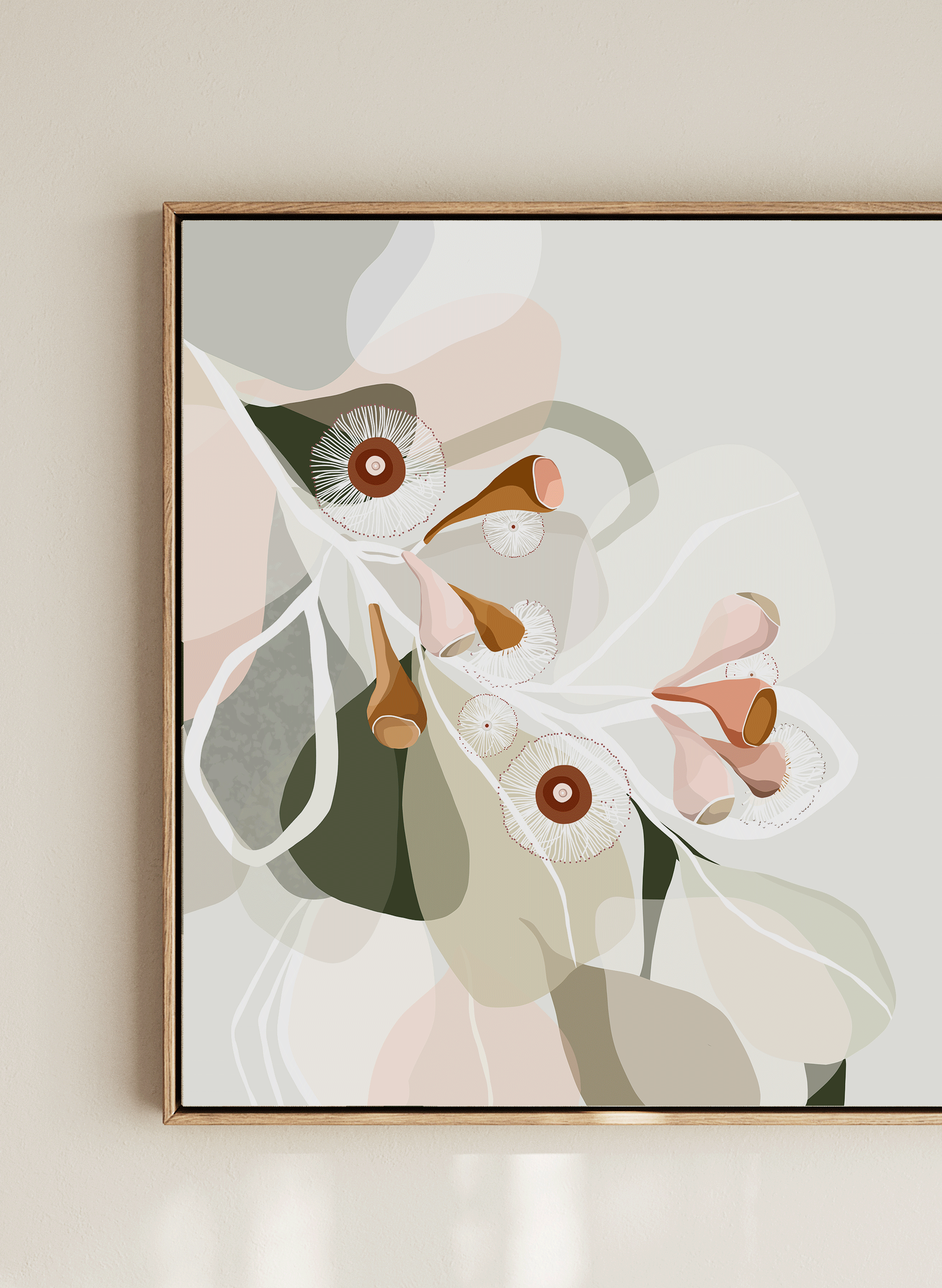 EUCALYPT BLOOM 1 // SAGE // 50 X 50CM // CANVAS WITH OAK FRAME