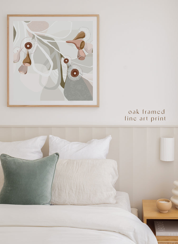Booie and Ben - Botanical Artwork - The Mini Bloom Sage - Bedroom - Oak Framed Fine Art Print